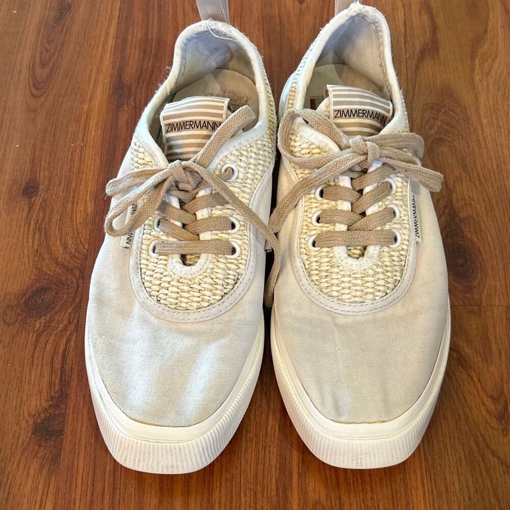 Zimmerman cream ivory beige sneakers with faux raffia 8.5 (39)